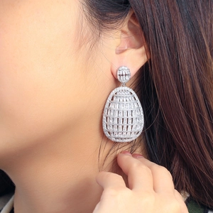 Sparkling oversized geometric teardrop earrings with full pave cubic zirconia stones