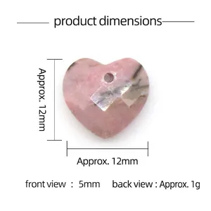12mm faceted rhodonite crystal heart pendant with natural pink and black stone textures