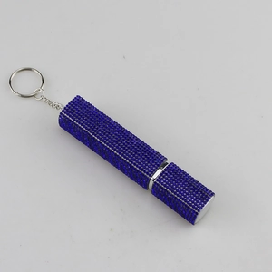 Detailed close-up of blue rhinestone-studded 10ML refillable perfume spray bottle