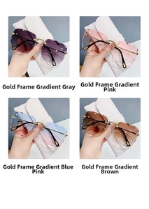Detail view of four gradient lens colors for rimless sunglasses with gold metal temples