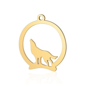Detailed view of a gold hollow wolf howling pendant made of durable stainless steel
