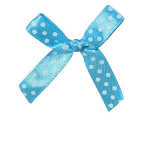 Blue satin ribbon bow with white polka dots for wedding gift box and doll decoration