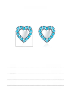 Macro shot of 925 sterling silver heart earrings with turquoise pave and 7mm dimensions