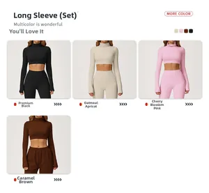 Ensemble de sport 2 pièces avec haut court à col montant et legging en quatre coloris