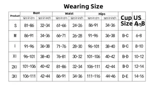 Size chart for floral one-piece swimsuit covering bust, waist, hips, and US sizes S to 3XL
