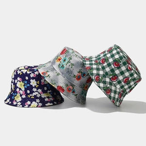 Reversible Floral Printed Bucket Hat Cotton Polyester Canvas Sun Protection Outdoor Beach Travel Fresh Plaid Embroidered