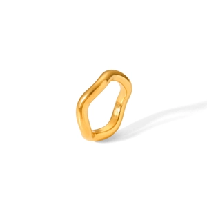 Polished gold plated minimalist wavy geometric ring for women in high shine finish