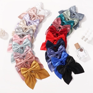 Glossy satin bow hair clips in multiple colors for girls school style hair accessories