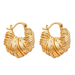 Classic gold plated croissant style hoop earrings with vintage twisted ribbed pattern texture