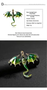 Macro view of painted crystal dragon brooch with 3A rhinestones and zinc alloy detail
