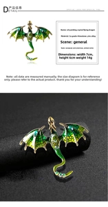 Macro view of painted crystal dragon brooch with 3A rhinestones and zinc alloy detail