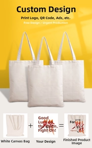 Vue détaillée de sacs en toile blanche avec bandoulières renforcées pour impression