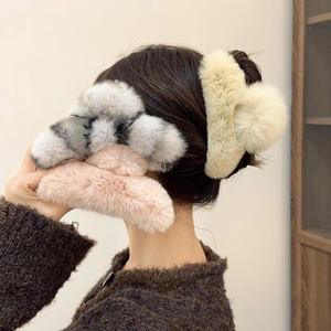 Plush faux rex rabbit fur large hair claw clips for autumn winter hairstyles