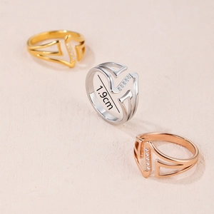 Multi-layer letter V ring set in gold, silver and rose gold finishes with 1.9cm diameter