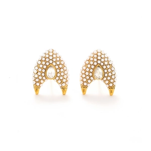 Vintage 18k gold plated stainless steel pearl earrings with teardrop zircon crystals