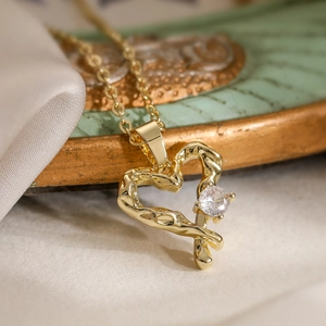 18K gold plated heart necklace with zircon stone on a minimalist chain