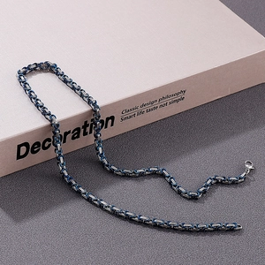 Blue and silver stainless steel 4mm Byzantine chain necklace with lobster clasp