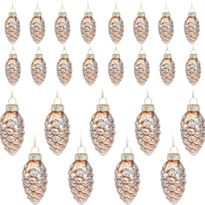 25-piece set of champagne gold pine cone Christmas tree ornaments with glitter finish
