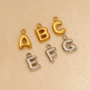 Titanium steel bubble letter pendants in gold and silver finish with jump rings