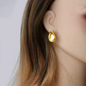 Elegant 18k gold plated stainless steel teardrop earrings for women worn by a model