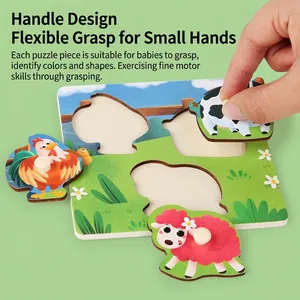 Wooden farm animal peg puzzle with handles for early childhood motor skills development