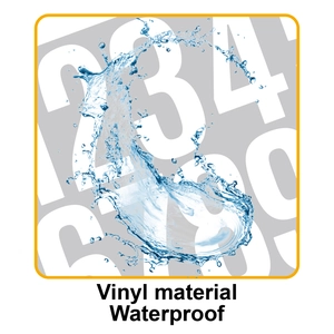 Waterproof vinyl 3-inch number stickers showing liquid resistance for mailbox labels