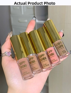 Detailed close-up of 5 liquid eyeshadow shades from nude to deep brown colors