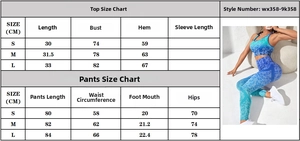 Detailed size chart with measurements for seamless gradient leopard yoga set