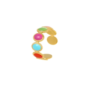 18K gold stainless steel open ring with colorful geometric enamel oval links