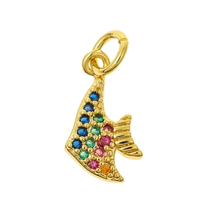 Exquisite gold fish charm with vibrant multicolored cubic zirconia scales for DIY jewelry