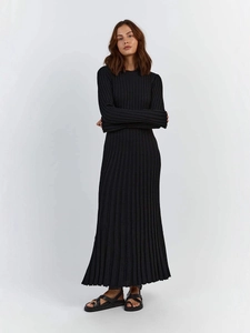 Knitted Maxi Dress Long Sleeve Round Neck Slim Fit Ribbed Texture Solid Color Elegant Commuter Sweater Dress Women