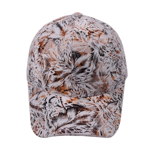 Casquette de baseball classique grise avec motifs élégants de feuilles et plumes brunes