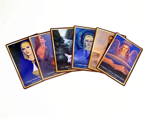 Detail of 6 Sea Soul Journey Oracle cards featuring gold borders and ocean illustrations