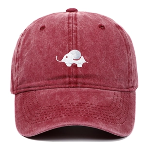 Classic washed cotton baseball cap in burgundy with white elephant embroidery detail