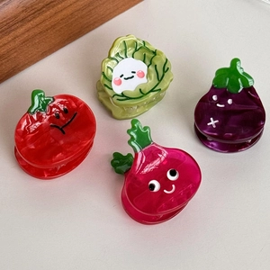 Set of four cute vegetable acetate hair clips including tomato cabbage eggplant and radish