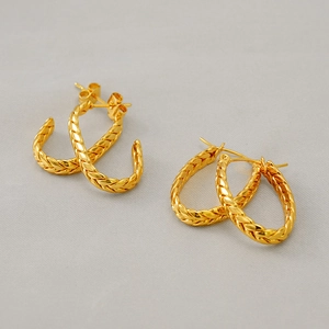 Pair of U-shaped oval and C-shaped 18K gold plated stainless steel braided hoop earrings
