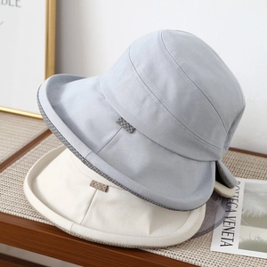 Chapeau de soleil respirant en coton et lin pour femme avec bord à carreaux et pliable