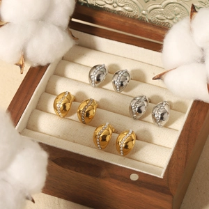 Arch Stud Earrings With Stainless Steel Earring Post Gold Plated Cubic Zirconia Imitation Artificial Pearl French Retro Vintage