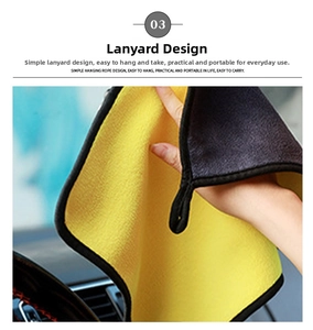 Detail of microfibre car towel showing the convenient hanging loop for easy storage