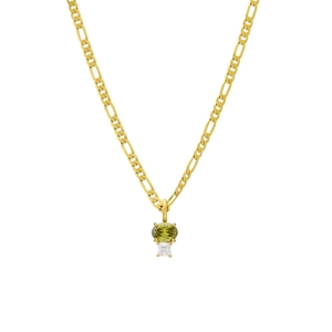Collana placcata oro 18K con zirconi verdi e trasparenti su catena Figaro