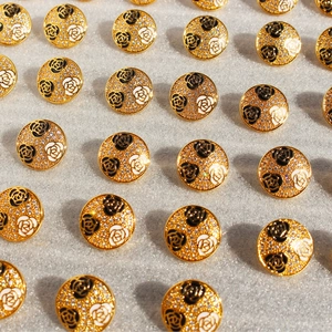 French vintage enamel camellia round stud earrings with micro-set zircons and gold finish