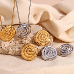 Minimalist Stainless Steel Spiral Vortex Shell Shape Pendant Necklace For Women Vintage 18K Gold Plated Geometric Earrings Jewelry