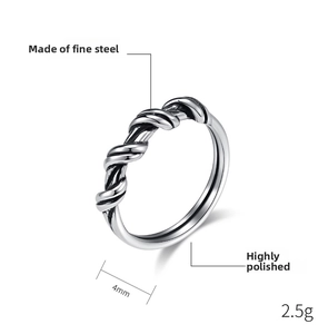 Macro detail of 4mm twisted wire stainless steel ring with vintage oxidized finish