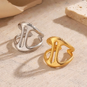 Minimalist geometric hollow ring with vertical textured finish in gold and silver set