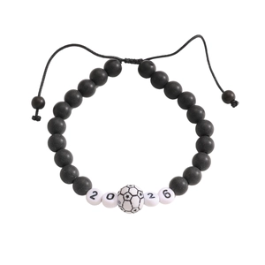 Adjustable braided 2026 World Cup soccer bracelet with matte black beads and soccer ball