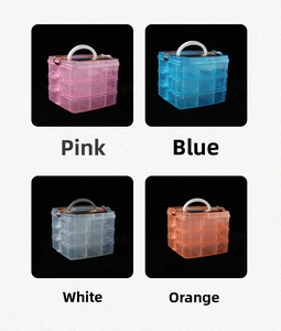 Three-tier stackable plastic storage box with 18 compartments and handle in four colors
