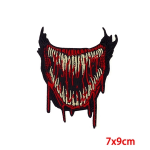Punk style monster mouth embroidery patch with 7x9cm dimensions for DIY clothing