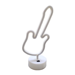 Guitar shaped neon sign with white base and switch for festive tabletop room decoration