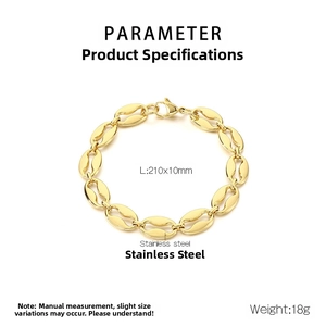 Close-up of golden coffee bean link bracelet made of durable stainless steel with clasp