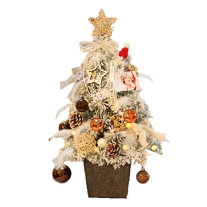 60cm flocked mini Christmas tree with LED lights pine cones and ornaments on white background